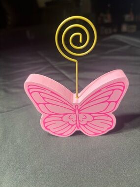New Dolly Pink Butterfly Photo/Note Holder with Gold Spiral Clip